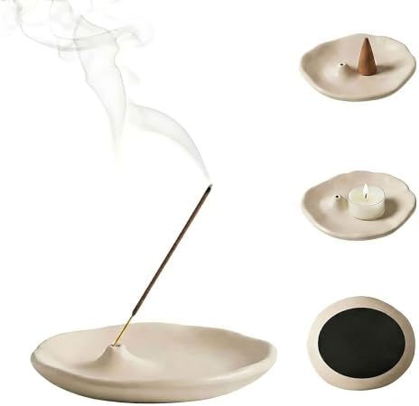 Minimalist Stone Sand Incense Holder – Handcrafted Modern Minimalist Incense Stick Holder for Meditation, Yoga, Aromatherapy Home, Office Decorative Burner (Off-White) by Velshirae