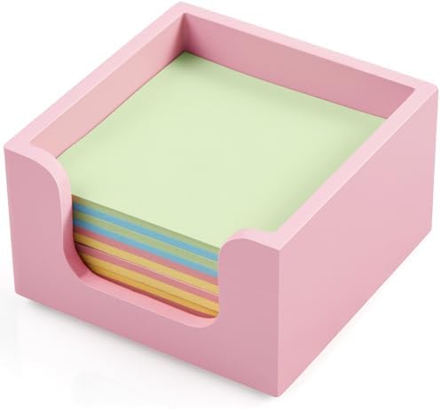 Bivvclaz Wood Sticky Note Holder, 3 x 3 Inch Post It Note Dispenser for Office Desk Accessories, Self Stick Note Pad Holder, Memo Pad Holder Dispenser Organizer for School Office Desk Supplies, Pink by Bivvclaz