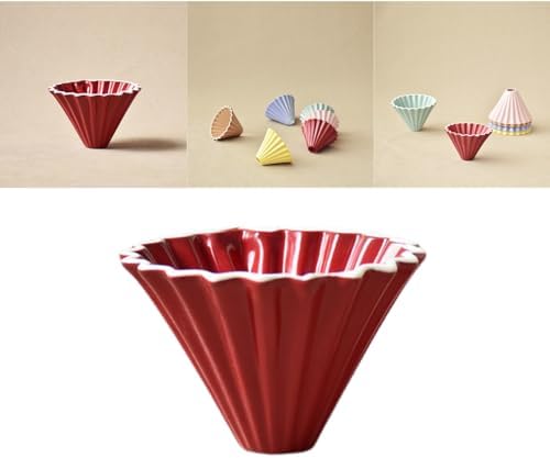 Deep Red Ceramic Coffee Dripper - 10.3×7.8cm V60 Hand Brew Pour Over Cone, Origami-Inspired Deep Groove Design Ensures Smooth Water Flow and Heat Retention, Ideal for Coffee Lovers by Boxonly