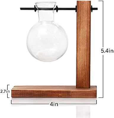 Kingbuy Glass Planter Bulb Vase Desktop Plant Terrarium with Retro Solid Wooden Stand for Propagation Hydroponics Water Plants Home Garden Office Decor - Image 5