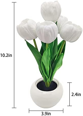 Flower Table Lamp Tulip Desk LED Night Light for Home Living Room Decor Artificial Flower with Vase Table Centerpieces for Birthday Holiday Party Wedding Room Decoration (White) - Image 6