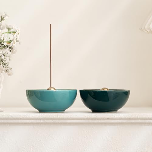 Green Ceramic Incense Burner Bowl, 3.3 Inch Center Cone Stick Incense Holder, Minimalist Ash Catcher Bowl for Meditation Yoga Spa Home Decor, Aromatherapy Gift for Women - Image 4