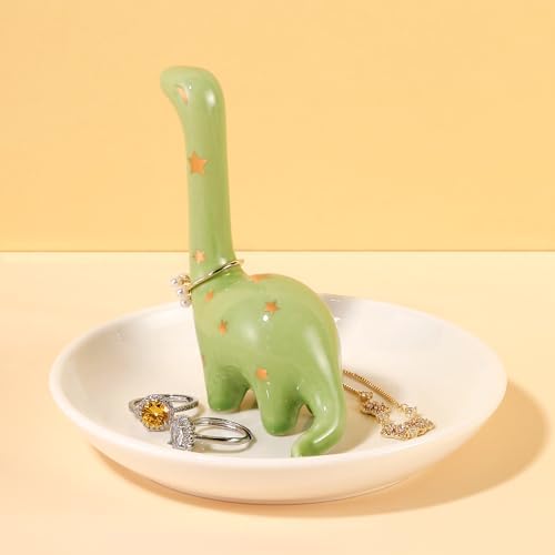 PUDDING CABIN Dinosaur Gifts for Women, Green Dinosaur Ring Holder Dish for Rings Earrings Bracelets Necklace Organizer, Gifts for Women Birthday Mothers Day Christmas Thanksgiving - Image 3