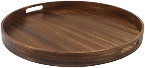 19.6" Extra Large Round Wooden Decorative Tray with Handles,Wood - Image 5