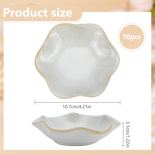 10Pcs Ceramic Jewelry Dish, Lotus Leaf Design Trinket Tray Diameter 4.2" for Necklaces Earrings Rings, Decorative Vanity Tray for Bathroom Bedroom Dresser - Image 3