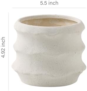 White Speckled Ceramic Planter, 5.5 Inch Irregular Coil Design Flower Pot, Modern Unique Textured Granular Finish Small Pot for Indoor Plants, Succulents, Cactus, and Home Office Decor Gift - Image 2