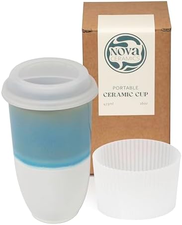 NOVA CERAMICS Travel Coffee Tumbler – Travel Mug - On the Go Coffee Mug – Microwave & Dishwasher Safe Green CoffeeTumbler - Gifts For Women Men Him Her – 16oz – Lagoon by NovaCeramics