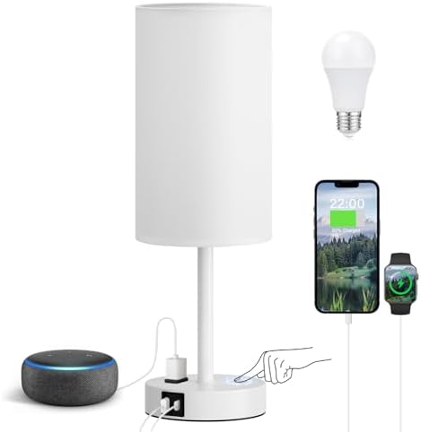Fenmzee 17.4" White Lamp for Bedroom - Dimmable Touch, USB A+C, AC Outlet by Fenmzeelighting