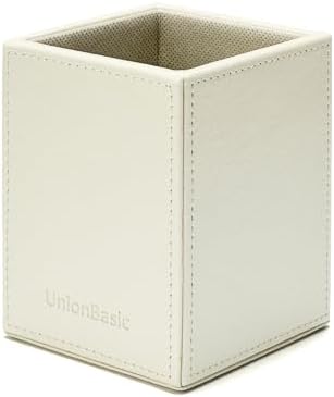 UnionBasic Square Pen Holder, Leather Pencil Cup, Desktop Caddy Stationery Organizer, Creamy White - Image 5