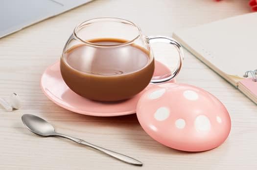 Glass Teacup Mushroom Shape Coffee Mug Teacup Saucer Set with Filter Cup - Image 4