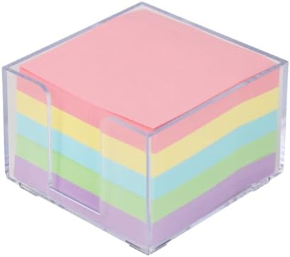 Buqoo Clear Silver Desktop Mmeo Holder Cute Acrylic Sticky Notes Dispenser 3.9×3.9 Inches Office Memo Pad Holder for Desk by Buqoo