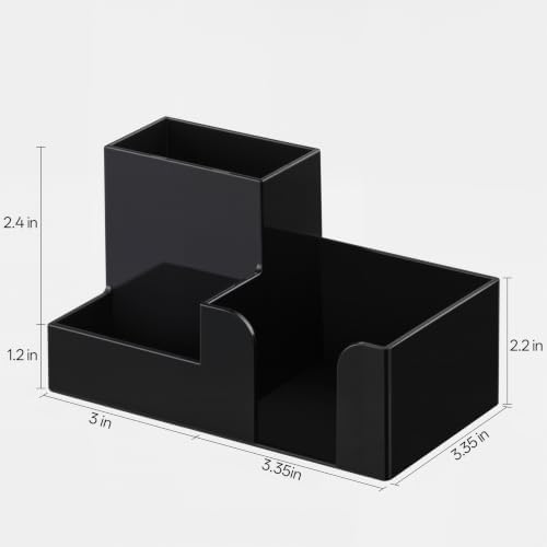 HBlife Acrylic Pen Holder for Desk, 3-Compartment Small Desk Organizer, Black Office Supplies Desk Accessories with Sticky Notes Holder Stores Post It Notes 3X3 for Office, Home and School - Image 3
