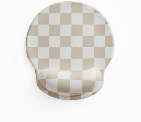 Ohocut Beige White Checkered Mouse Pad with Gel Wrist Rest, Wrist Support, Ergonomic Desk Accessories for Women, Office Laptop Gaming Decor, Cute Aesthetic Check Design by Ohocut