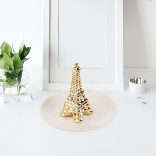 DOITOOL Eiffel Tower Jewelry Tray Ceramic Necklace Storage Tray Ring Holder for Earrings Keys Vanity Table Desktop Ornament 4.48 X 4.48 X 3.54 in - Image 5