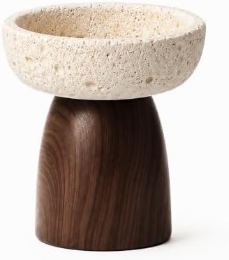 Volcanic Rock Cement Pedestal Tray with Wood Base, Nordic Elevated Decor Storage Bowl, Aromatherapy Diffuser Stone Holder Jewelry Key Organizer for Entryway Home Decor by Unknown