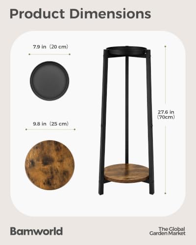Bamworld Tall Plant Stand 30 Inch 2 Tier Metal Plant Stand with Wood Shelf - Image 4