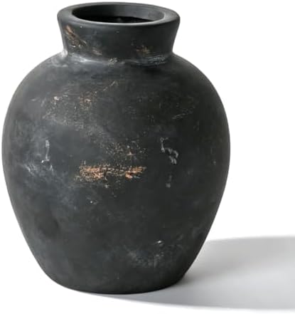 Rustic Terracotta Pot, Bronze Ceramic Flower Vase 6.1 Inch, Farmhouse Boho Centerpiece for Home Decor, Living Room, Table, Shelf, Mantel & Bathroom by Zipper