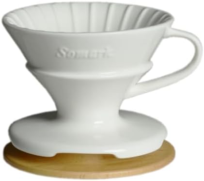 Pour Over Coffee Dripper Set V Shape #2 Ceramic Dripper + Dripping Tray (wood tray) by SomarkBrand