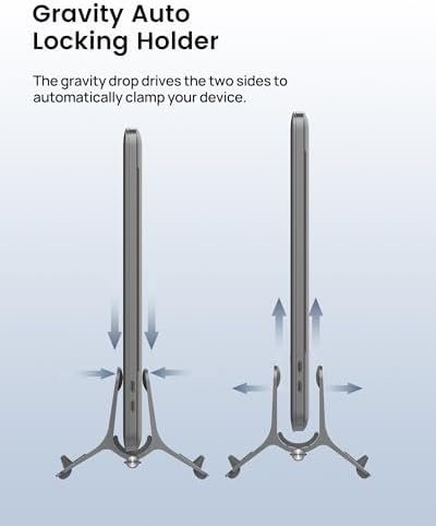 SODI Vertical Laptop Stand for Desk, Gravity Auto Lock MacBook Stand, Aluminum Laptop Holder Vertical Compatible with MacBook Pro, Air, Tablet, Space-Saving Organize Work & Home Office, Gray - Image 2