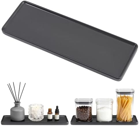 Bathroom Tray Countertop 10.6"x3.7" Rectangle Ceramic Vanity Trays for Bathroom Counter Decorative Dresser Jewelry Perfume Organizer Tray for Cosmetics Rings Necklaces Earrings (Black) by Unknown