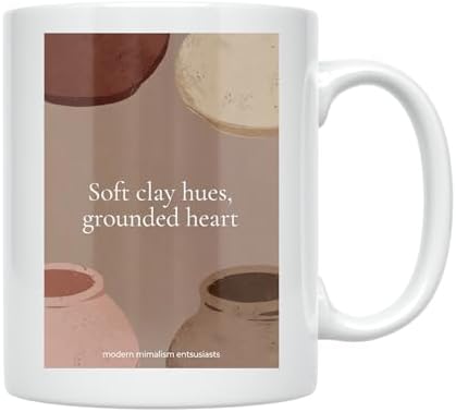 Minimalist Coffee Mug - Soft Clay Hues Grounded Heart - 11 oz White Ceramic - Earthy Aesthetic Design - Image 2