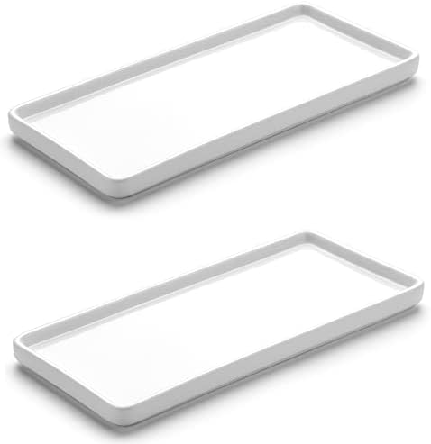 Gurygo 2 Pack 10" Bathroom Tray, Ceramic Vanity Trays for Bathroom, Small Ceramic Trays, Kitchen Soap Tray for Kitchen Counter (White, 10",Set/2) by FocusonHomeKitchen