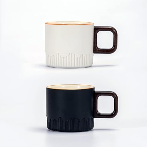 Zurucily Espresso Cups Set of 2, 2 oz Ceramic Espresso Cups, Demitasse Cups for Tea or Coffee (Black&White) by zurucily