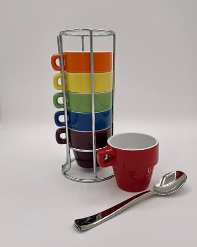 gypsy color 3 oz Espresso Stacking Mug Set with Metal Stand, Set of 6 - Image 5