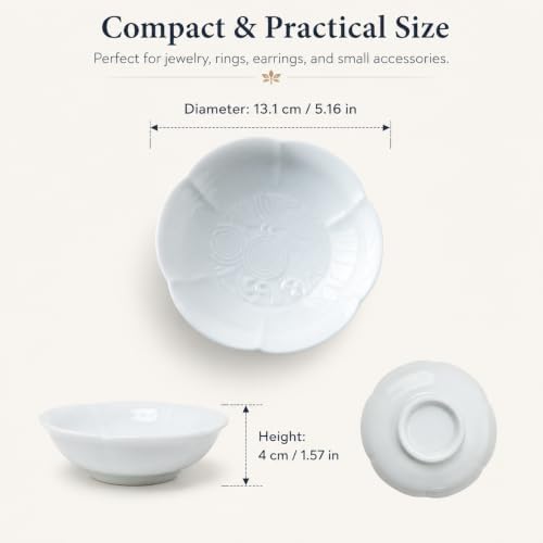 Ceramic Jewelry Dish Tray, Lotus Flower Ring Holder Tray, Elegant Trinket Dish for Rings Earrings Necklace, Glossy & Matte Vanity Organizer for Dresser Nightstand Bathroom Desk Decor, Gift for Women - Image 3