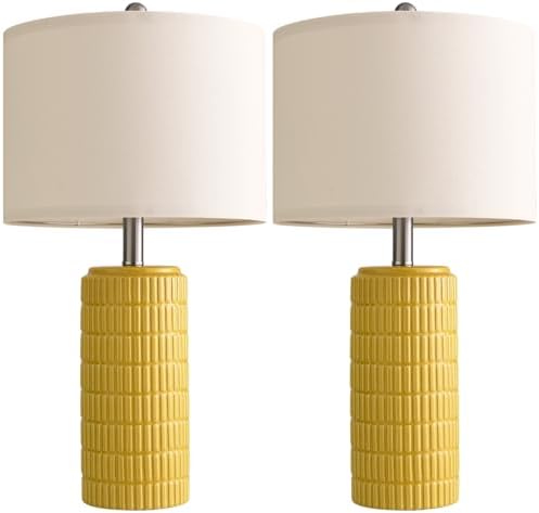 PoKat 23" Yellow Table Lamps Set of 2, Modern Living Room End Table Lamps Decor, Ceramic Lamps for Living Room, Contemporary Nightstand Lamps for Side Console Table Hallway Gift - Image 3