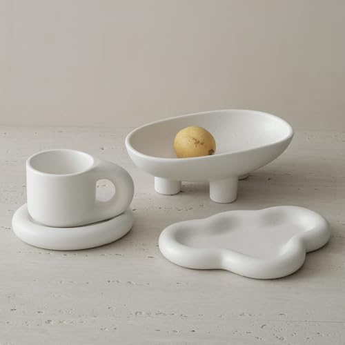 WENSHUO Ceramic Coffee Mug with Saucer, Cute Chubby Cup, 9 oz,Nacre White - Image 5