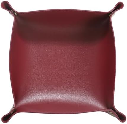 HARFINGTON PU Leather Valet Tray Unisex Folding Small Catchall Tray Portable Entryway Table Tray Nightstand Bedside Desk Tray for Key Wallet Watch Coin Jewelry Dice, Wine Red by HARFINGTON