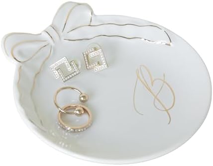 COLLECTIVE HOME Ceramic Jewelry Tray, Monogram Trinket Dish with Bow (B) by COLLECTIVEHOME