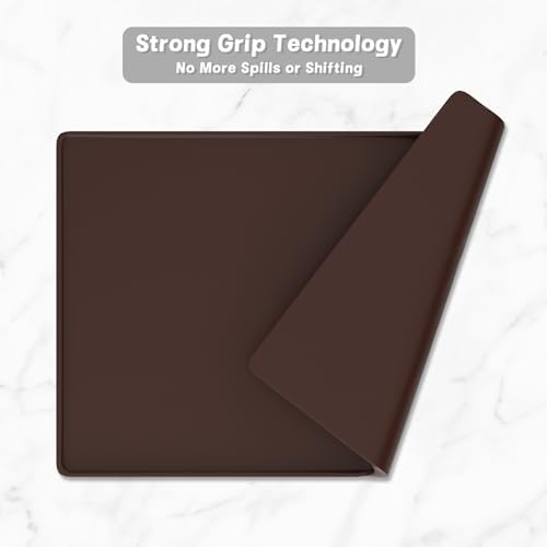 Rnivvi Silicone Coffee Mat, 16" x 24" Waterproof Raised Edge Coffee Bar Mats for Espresso Machine Station Accessories, Heat Resistant Dish Drying Pad for Kitchen Counter, Rubber Bar Decor Pad, Brown - Image 5