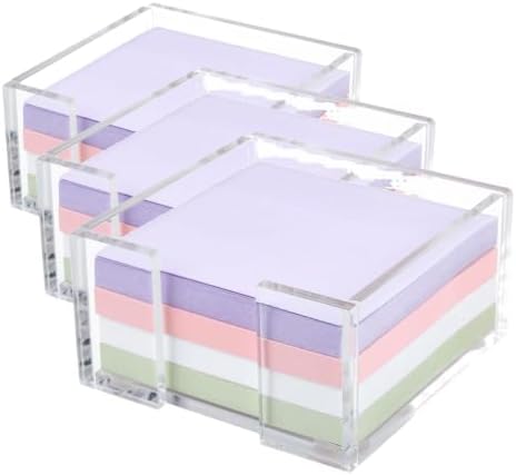 Acrylic Sticky Note Holder, 3 x 3 Crystal Clear Acrylic Notepad Holder Sticky Note Dispenser for Dorm Room and Office Desk Organizer (Pack of 3) by Tecreddy