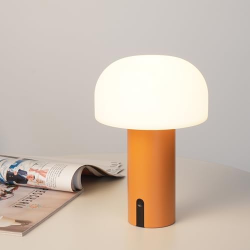 WEILAILUX Small Cordless Mushroom Table Lamp, Waterproof Shower Lamp Orange by WEILAILUX