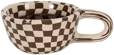 6.8oz Irregular Ceramic Coffee Mug, Brown Checkered by Miasexauisitegiftsshowcase