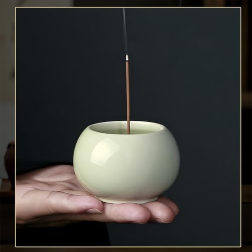 Celadon Glaze Ceramic Incense Burner Bowl, 2.2 Inch Zen Stick Incense Holder with Ash Catcher, Minimalist Tabletop Censer for Meditation Yoga Aromatherapy, Home Office Desk Decor - Image 4