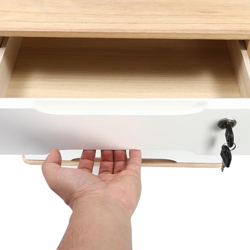 Wooden Desktop Storage Box with Lockable Drawers, Flat File Cabinet Drawer Desktop Storage Box, Countertop Storage Cabinet for Office Home Toiletries Supplies Vanity (natural wood+white, 3 Drawer) - Image 6