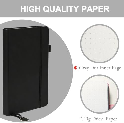 A5 Dotted Journal Starter Kit with Stencils and Stickers, Hardcover Dot Grid Notebook with 120 GSM Paper, Index Tabs and Date Stickers for Journaling, Study and Work,Black - Image 3