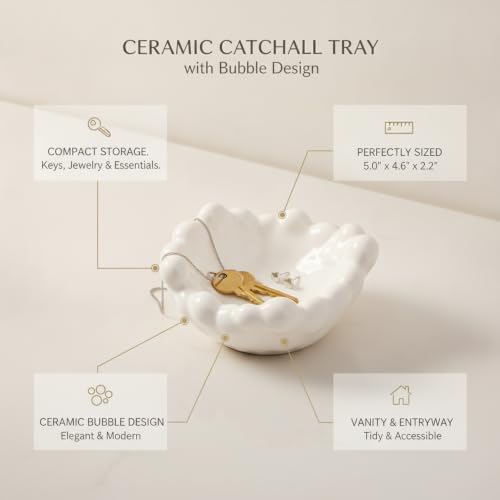 Ceramic Catchall Tray with Bubble Design, Compact Storage Bin for Keys and Jewelry on Vanity or Entryway (1 PC) - Image 4