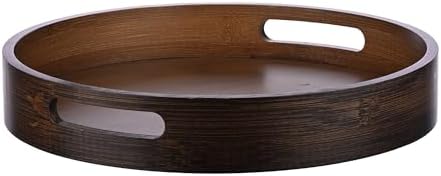 Round Trays Home Decor, 11.8" Large Round Wood Tray for Ottoman Coffee Table Trays, Wooden Kitchen Serving Decorative Trays for Home Office Counter Serveware Organizer, Walnut by JIMMYLUCKY