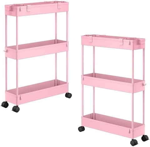 2 Pack 3 Tier Slim Storage Cart, Bathroom Rolling Utility Organizer by Home