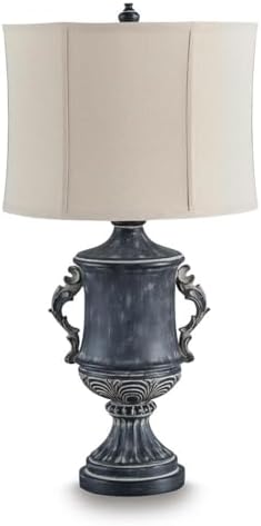 Signature Design by Ashley Morvanford Table Lamp with 3-Way Switch, 85-Inch Cord, Vintage Polyresin Base, Fabric Shade for Living Room Nightstands, Antiqued Black, 31" Tall by Unknown