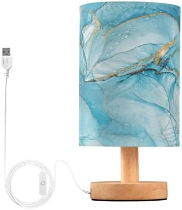 ALAZA Bedside Lamp Blue Marble Liquid Table Lamp for Girls Boys Bedroom with USB Port LED Kids Nightstand Lamp Wood Base Desk Living Room Decor by ALAZA