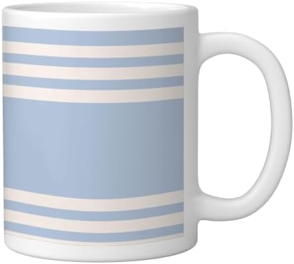 Pastel Blue & Ivory Striped Lines Minimalist Aesthetic Ceramic Mug, White, 11oz - Image 2