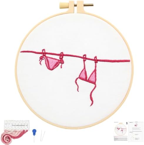 Crafmanoe Easy Hand Embroidery Kits for Adults Beginners, Embroidery Starters Kits, Pink Bikini Stamped Cross Stitch Kits Needlepoint Kits for Beginners Adults, Embroidery Hoop, Thread, Video Tutorial by Unknown