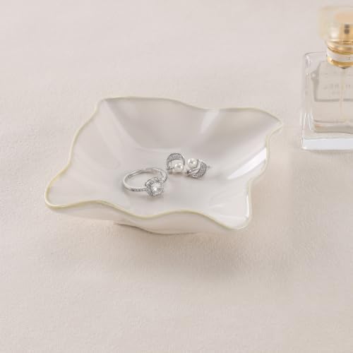 HOME SMILE Ceramic Ring Dish White Wavy Square,Trinket Jewelry Ring Holder Jewelry Tray Cute Vanity Organizer Aesthetic Nightstand Bathroom Room Decor - Image 5