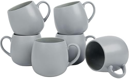 Ava Nord Ceramic Coffee Mugs Set of 6, 14oz - Modern Scandinavian Aesthetic - Microwavable Stoneware Coffee Cups with Comfortable Handle - Tea Mug Set for Latte, Cappuccino, Soup - Pale Blue Mist - Image 7