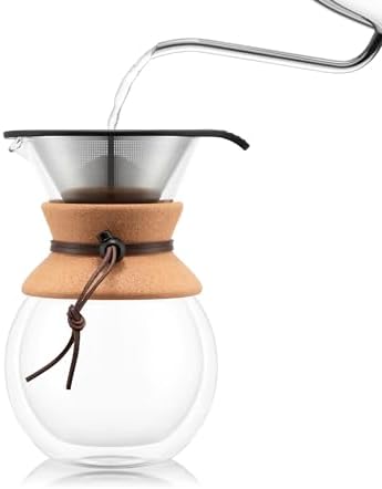 Bodum 34oz Pour Over Coffee Maker, High-Heat Borosilicate Glass with Reusable Stainless Steel Filter and Double Wall Cork Grip - Made in Portugal - Image 4